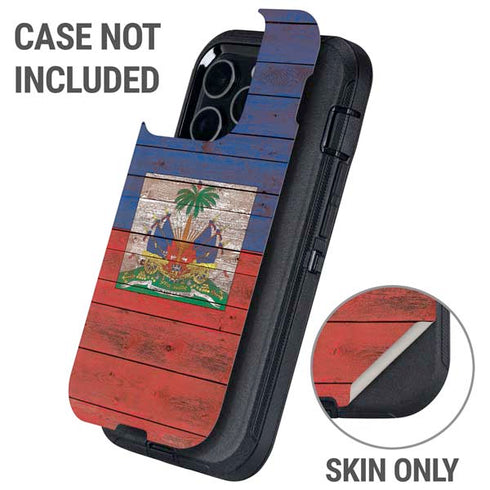 Haiti Flag Dark Wood Otterbox Defender iPhone Skin